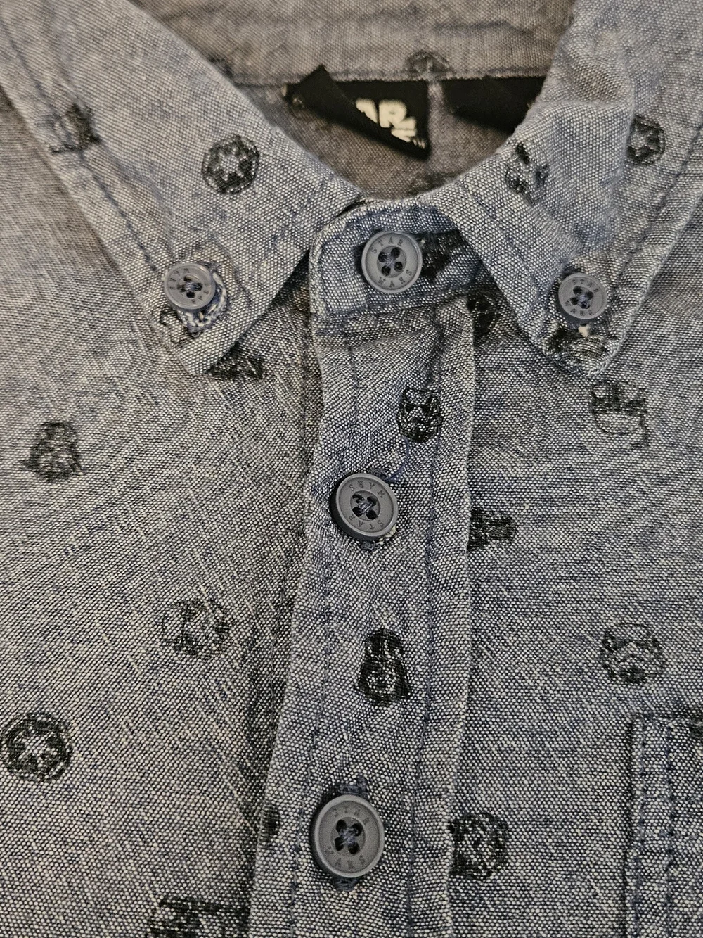 Star Wars Boys Blue/Gray Button-Down Shirt with Black Print